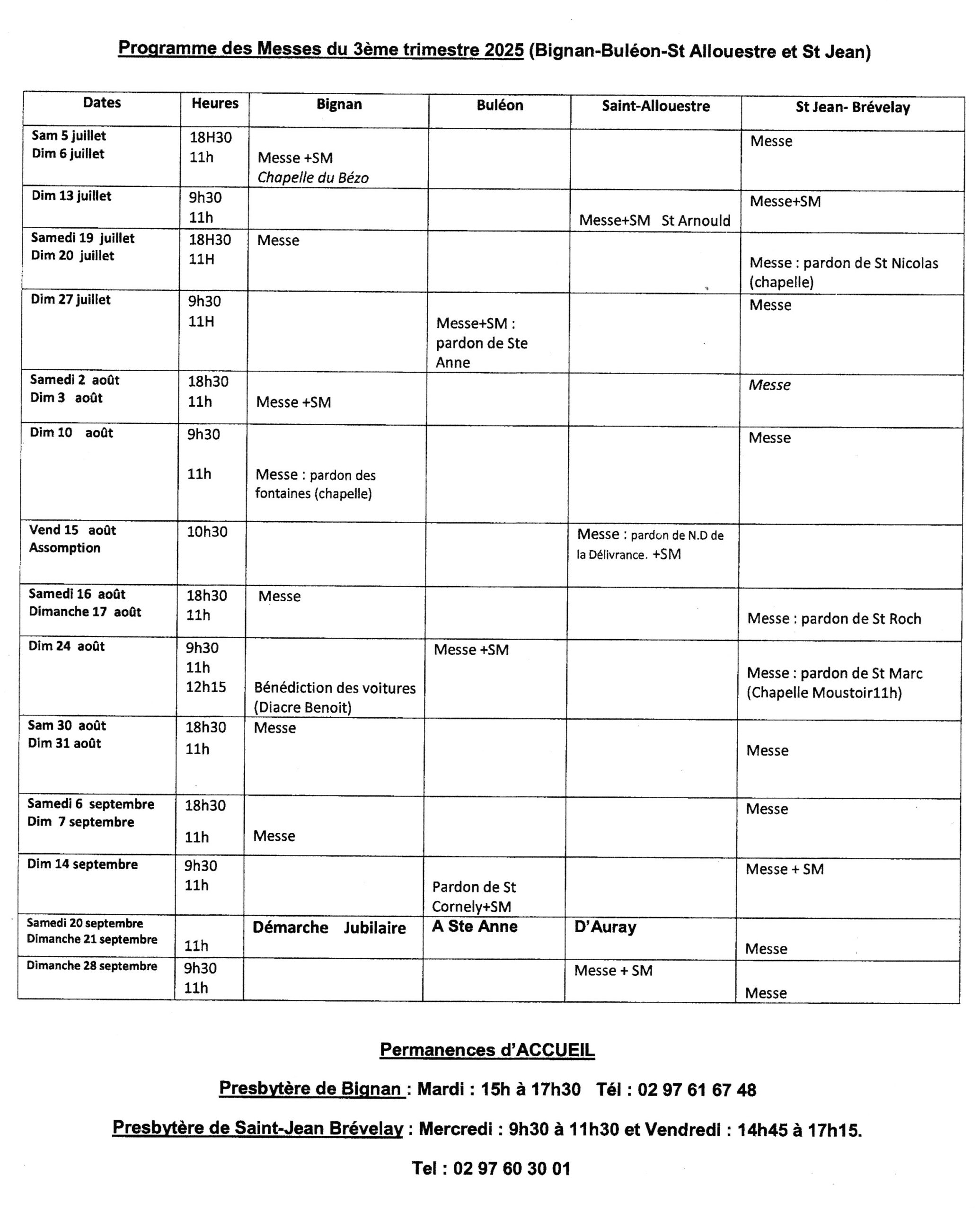 horaires juillet-aout